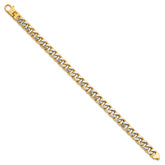 14k with White Rhodium Pave Textured 8.5mm Flat Curb Chain 8.5 inch Mens Bracelet